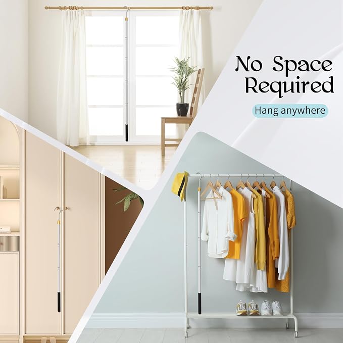 Clothes Hook Pole, Adjustable from 28" to 74", Closet Coat Rack Hook Rod | - Image 6