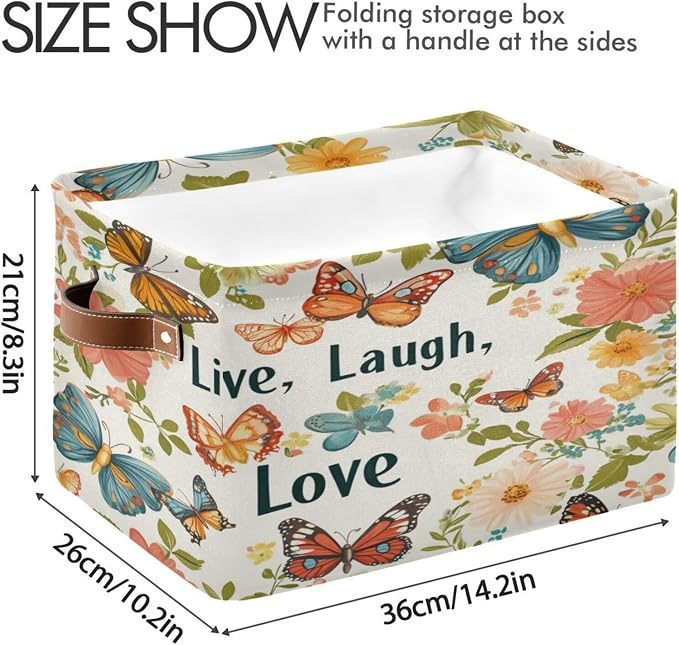 Live Laugh Love Colorful Butterfly Storage Bins Box Foldable Shelf Basket - Image 3