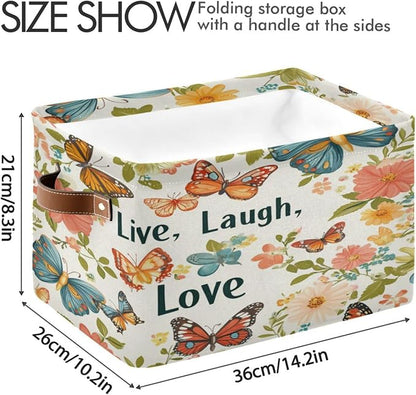 Live Laugh Love Colorful Butterfly Storage Bins Box Foldable Shelf Basket - Image 3