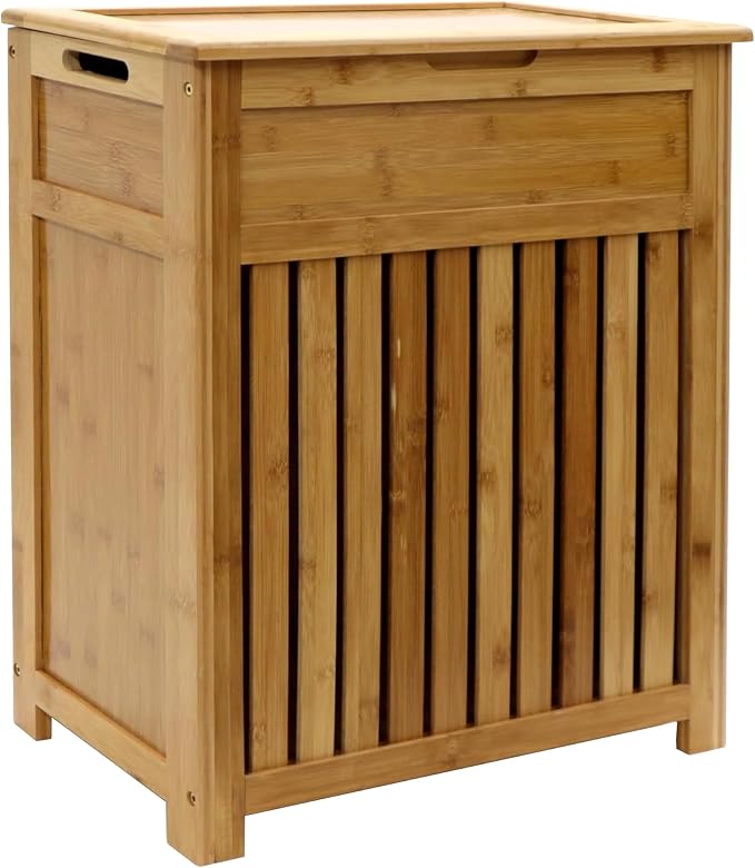 Redmon Bamboo Top Load Full Size Clothes Hamper, Side Handles, Double Hinged by REDMON+Since+1883