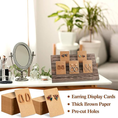 Marsui 62 Pcs Wood Earring Display Stand Earring Card Display 2 Sets of Holder - Image 4