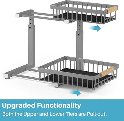 Under Sink Organizer, 2 Packs 2 Tier Gray Under Sink Organizers and Storage - Image 2