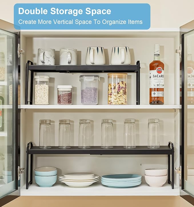 1 Pack Expandable Cabinet Countertop Shelves, Stackable Shelves Organizers - Image 5