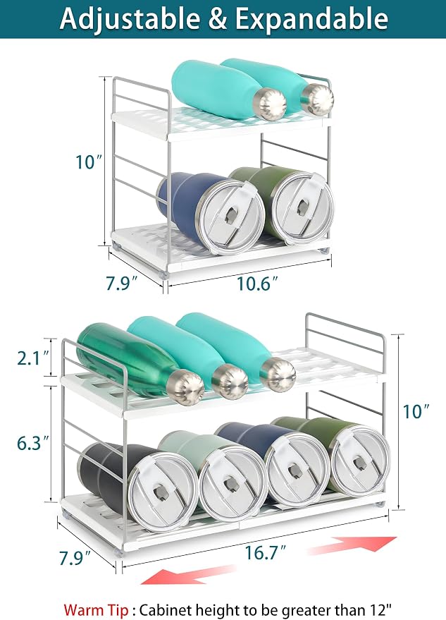 Water Bottle Organizer For Cabinet, Adjustable Tumbler Storage, Expandable - Image 2