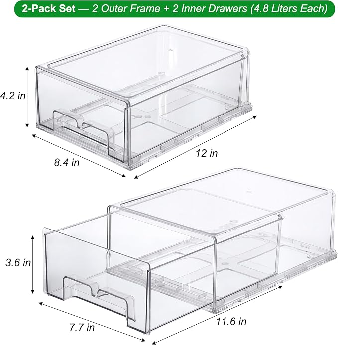 Taiuloo 2 Pack Stackable Refrigerator Organizer Bins - Image 2