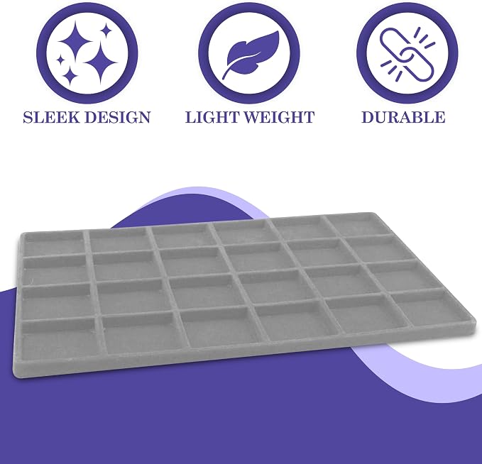 Novel Box 5 Pack 24-Slot Gray Liner Jewelry Storage Tray Inserts 14.75x8.25x1 - Image 4