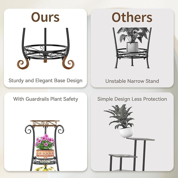 LASZOLA 3 Tier Black Metal Plant Stand - Image 4