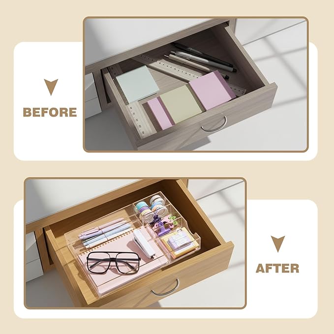 Acrylic Desk Drawer Organizer 12.2 x 8.27 x 1.77 Inch Storage Tray Organizer - Image 5