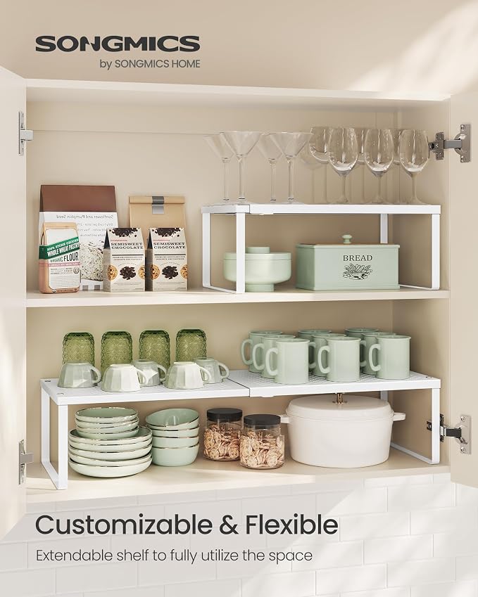 SONGMICS Set of 2 Expandable Pantry Kitchen Organizers, Adjustable Spice Rack - Image 2