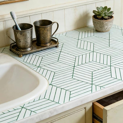 Green Geometric line Pattern Shelf Liners, Non-Adhesive and Anti-Slip Thickened - Image 2