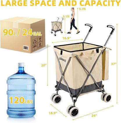 Folding Shopping Cart for Groceries, Water-Resistant Heavy-Duty Canvas Trolley - Image 2