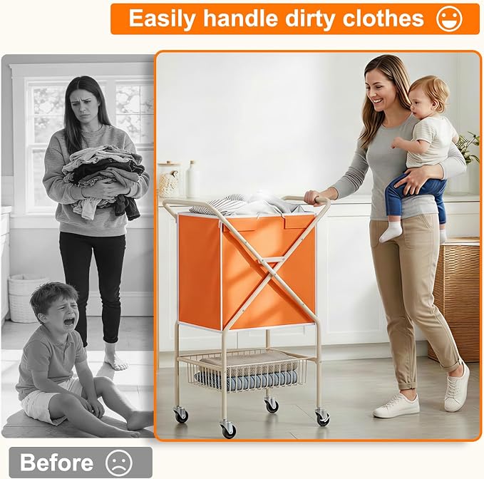 Convenient Laundry Basket with Wheels, Heavy Duty Dirty Clothes Laundry Hamper - Image 6
