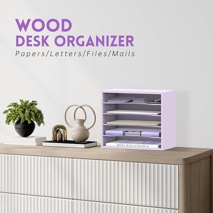 5 Tier Wood Desk Organizer, Paper Organizer - Image 2
