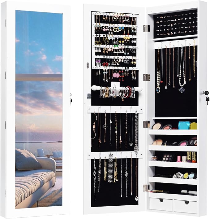 Giantex Jewelry Armoire Cabinet Wall Mounted Door Hanging, Lockable Jewelry by Giantex