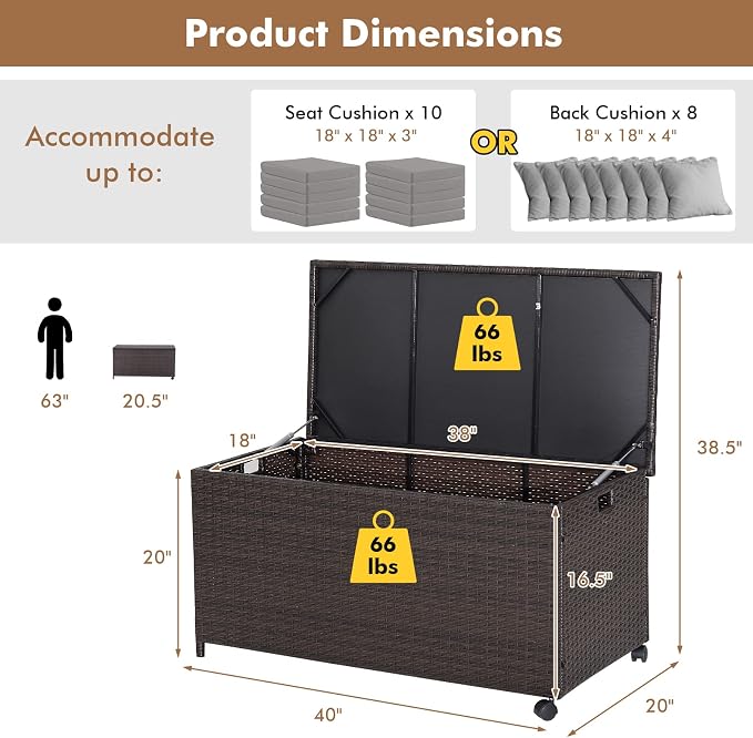 Tangkula 50 Gallon Wicker Deck Storage Box, Patio Rattan Storage Container - Image 5