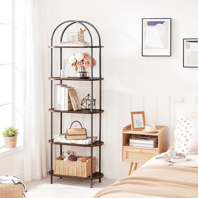 HOOBRO 5 Tier Open Bookshelf, Industrial Arched Bookcase Display Shelf Rack - Image 8