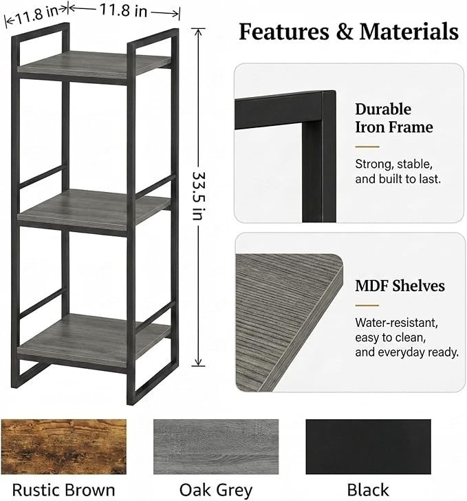BYFU 3 Tier Bathroom Storage Open Shelf Grey Metal Corner Storage Rack | 33.5" - Image 3