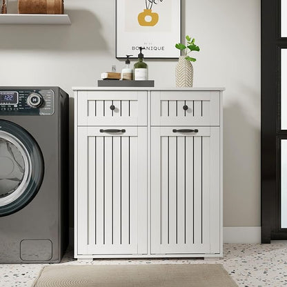 Laundry Hamper Cabinet with 2 Baskets & 2 Drawers, 31.5" Bathroom Clothes - Image 2
