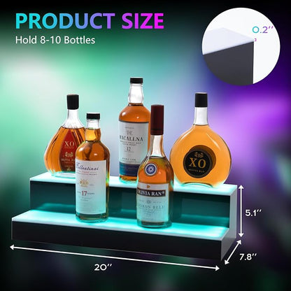 Led Lighted Liquor Bottle Display Shelf, 20 Inch 2 Tier Whiskey Rack, Support - Image 3