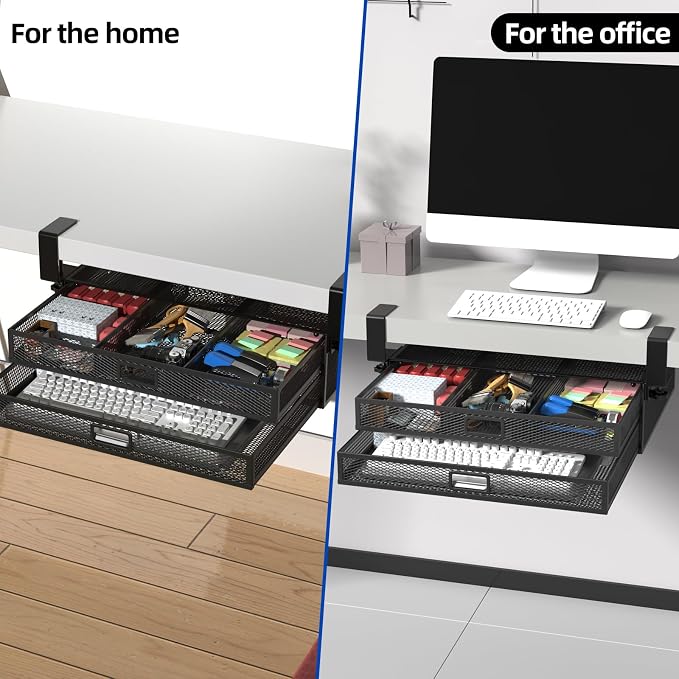 Under Desk Drawer Organizer No Drilling 2 Slide Out Drawer Under Table Storage - Image 4