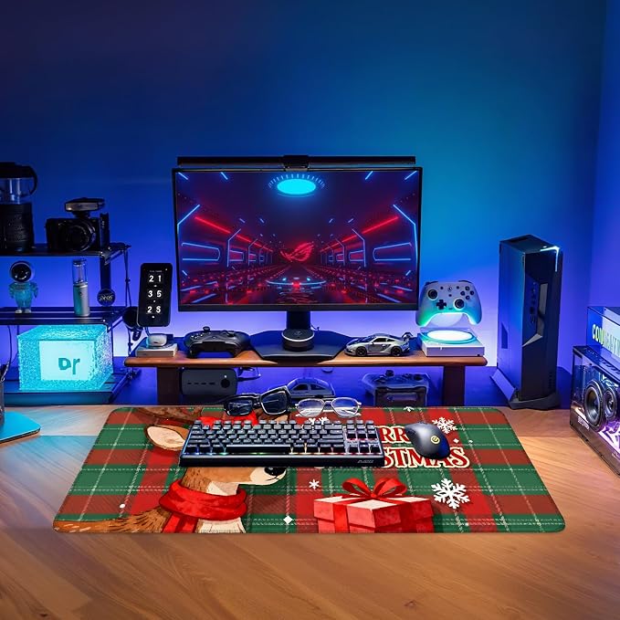 Merry Christmas-Elk Gaming Mouse Pad 31.5"x11.8"Desk Mat Anti-Slip Rubber Base - Image 9