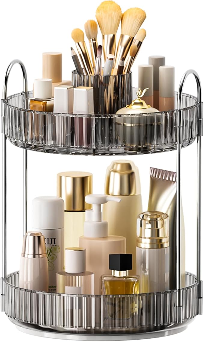 360° Rotating Makeup Organizer, Upgraded 2 Tier Skincare Perfume Organizers by Homelifeassistant