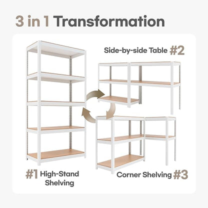 HOMEDANT House 5-Tier Laminated Metal Shelving Unit Adjustable Storage Utility - Image 8