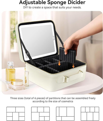 JUSRON Travel Makeup Bag With LED Mirror, Cosmetic Train Case with Light up - Image 4