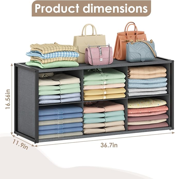 Hongtamoya Stackable Closet Organizer Shelf, 6 Cube Bins Storage Basket - Image 3