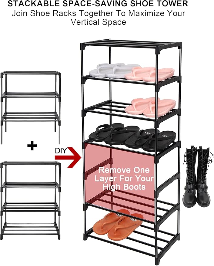 LNYZQUS Upgrade 4-Tier Small Shoe Rack, Metal Stackable Kids Shoe Shelf Storage - Image 5