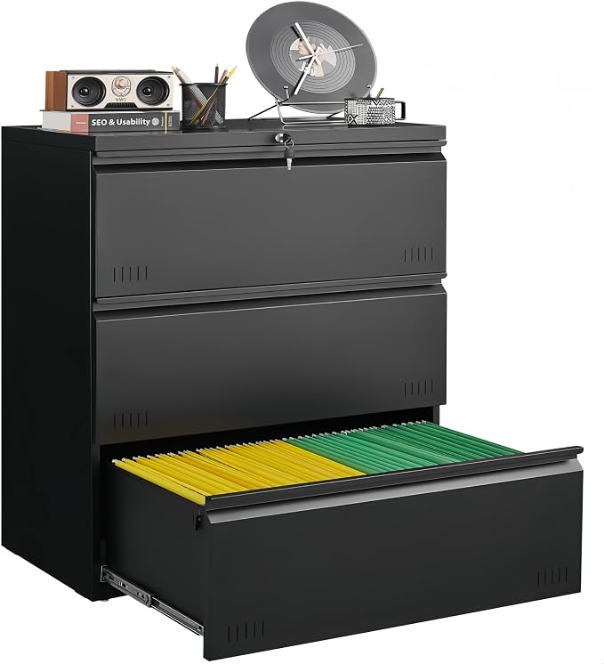Metal File Cabinet with Lock, 3 Drawer Lateral File Cabinets by GUIZEEOPO