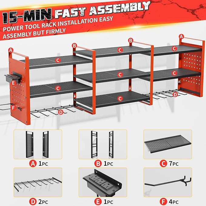 Power Tool Organizer with Charging Station Wall Mount, 3 Layer Expanded Heavy - Image 8