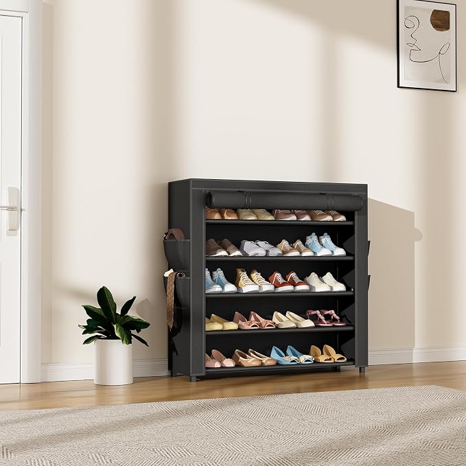 LANTEFUL Shoe Rack with Covers 5 Tier Tall Shoe Rack Organizer Large Capacity - Image 2