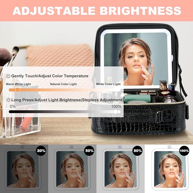 Mocado Travel Makeup Bag with LED Lighted Mirror, Travel Makeup Organizer - Image 3