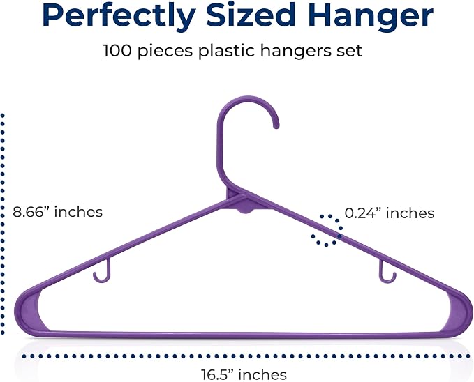 SereneLife 100 Pack Plastic Hangers, Space-Saving Closet Organizers, Durable - Image 2