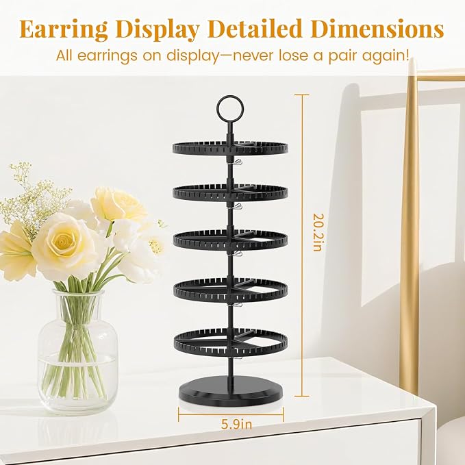 EsLuker.ly Earring Holder Organizer Rotating Stud Display Tree Rack, 5 Tier | - Image 4