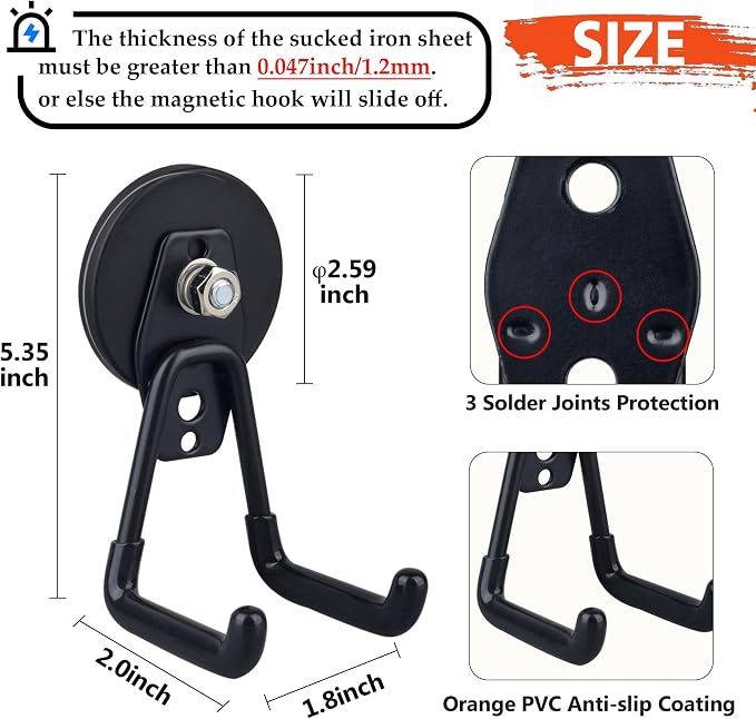 ULIBERMAGNET Heavy Duty Magnetic Garage Hooks, 3 Pack Strong Large Magnet Hooks - Image 3