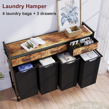 Laundry Hamper, Laundry Sorter 4 Sections, Rolling Laundry Basket - Image 5