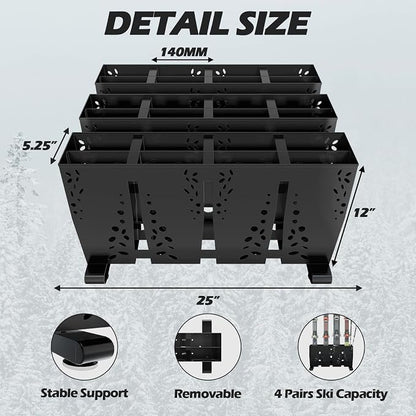 Heavy Duty Metal Ski Storage Rack, 12 Pair Freestanding Steel Ski Holder - Image 6