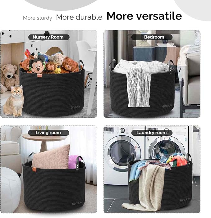 Extra Large Storage Laundry Basket 22" X 22"X 14" Cotton Rope Woven - Image 5