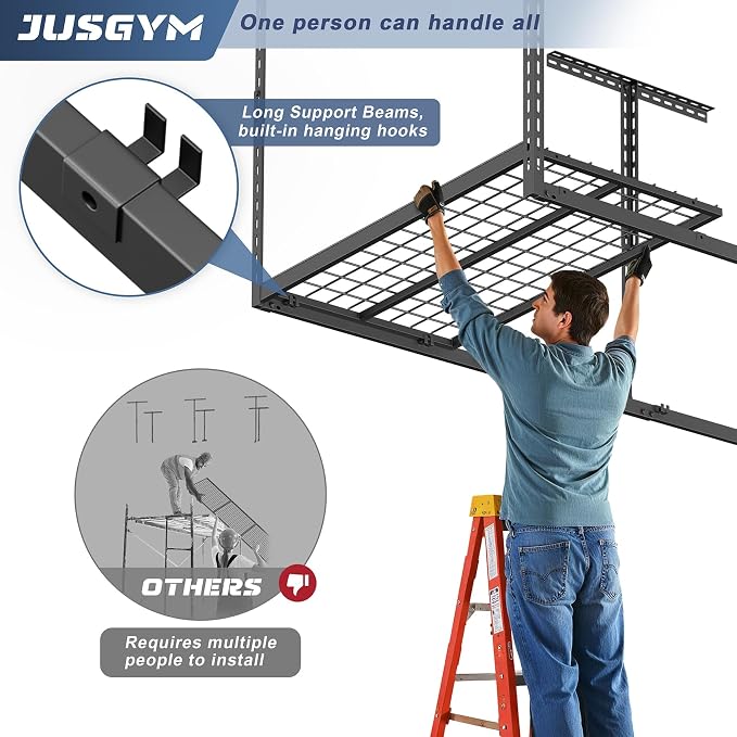 3X8FT Overhead Garage Storage Rack, Heavy Duty Metal Overhead Storage Organizer - Image 4