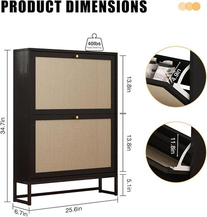 Rattan Shoe Cabinet with 2 Flip Drawers, Simple Setup Hidden Shoe Rack - Image 2
