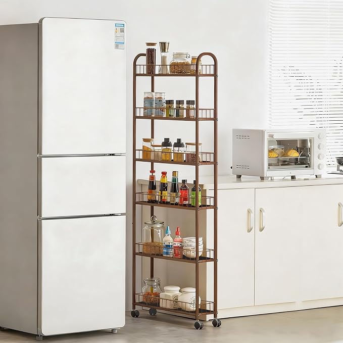 6-Tier Slim Storage Cart with Wheels, 6in Narrow Rolling Shelf, Sturdy Slim - Image 5