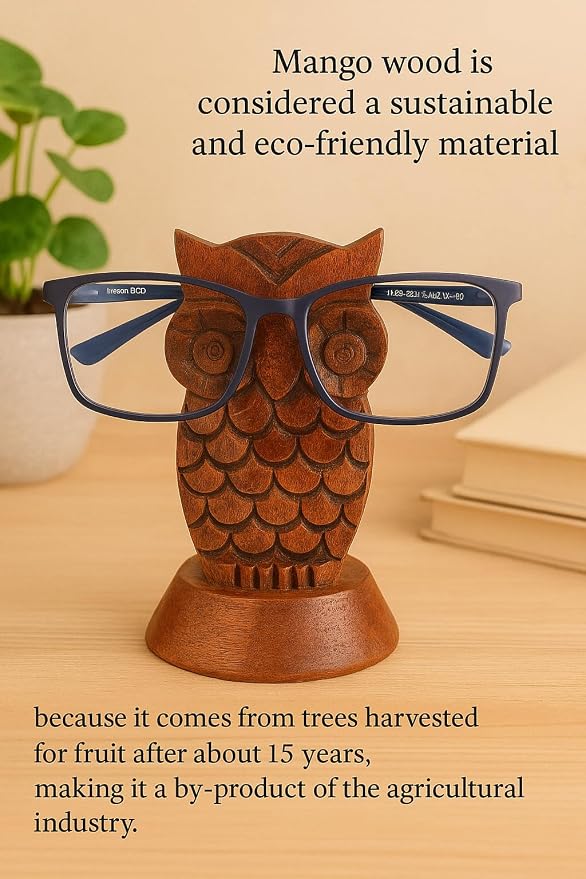 Stocking Stuffers Wooden Owl Glasses Holder Night Stand Reading Eyeglass - Image 3