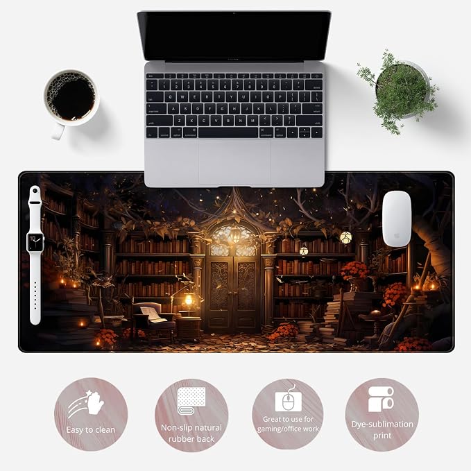 Vintage Desk Pad Magical Bookshelf Desk Mat Extra Large Big Office Mouse Pad - Image 2