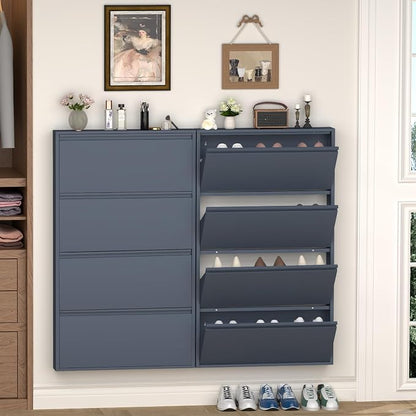 GREATMEET Shoe Cabinet with 4 Flip Drawers, Slim Metal Shoe Cabinet Storage - Image 7