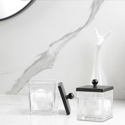 Glass Cotton Jar Holder 2 Pack– Matte Black Lid, Elegant Bathroom Storage - Image 7