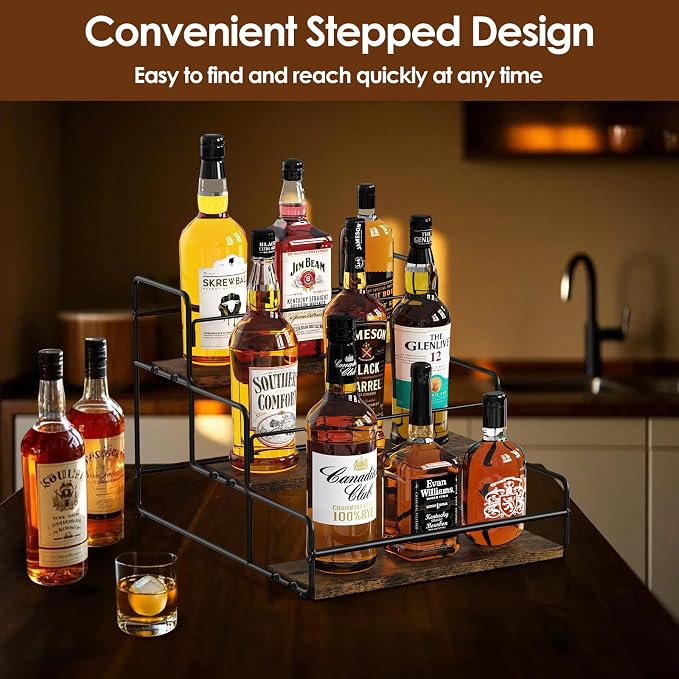 Nuovoware Liquor Bottle Display Shelf, 3-Tier Liquor Shelf, Carbon Steel Bar - Image 4