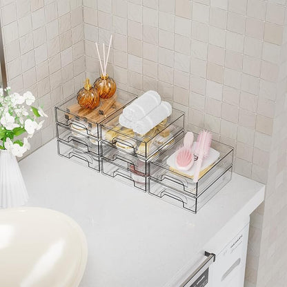 Yieach 2.2'' Tall Acrylic Clear Stackable Storage Drawer Organizer, 8 Pack Desk - Image 2