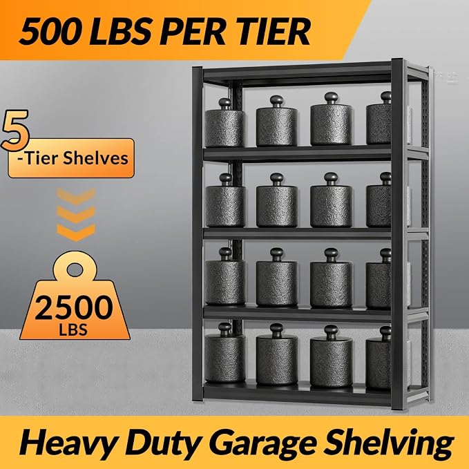 BESFUR 5-Tier Garage Storage Shelves, Heavy Duty Metal Storage Shelving - Image 6